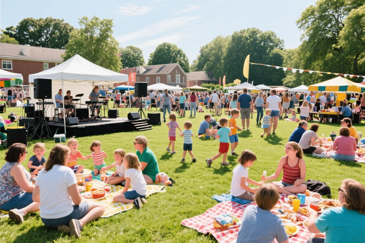 社区成员在夏季嘉年华中享受户外活动